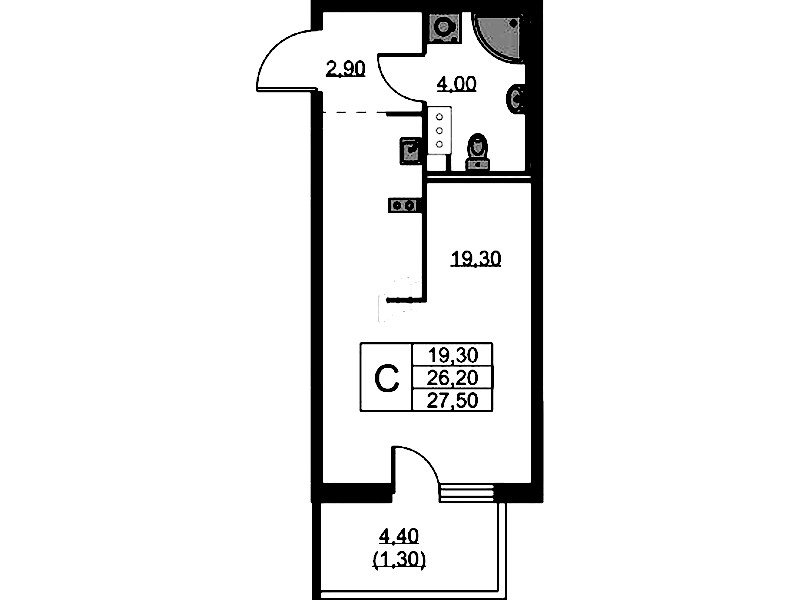 Квартира студия 27.5 м², 11/11 эт., ЖК «А101 Лаголово»